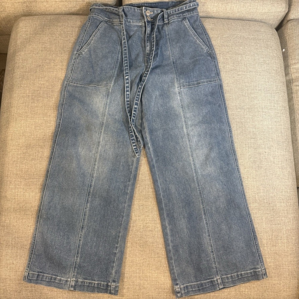 Hudson Jeans Womens 10 Wide Leg Crop High Rise Denim Blue Raw Hem